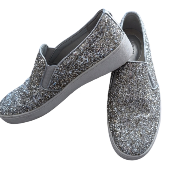Michael Kors Glitter Slip On Sneakers Silver Metallic Size 6 MK - Picture 9 of 13